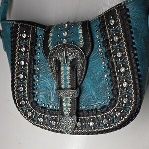 Montana West Rhinstone Turquoise 12"×9" Purse. Very Nice. Smoke Free
